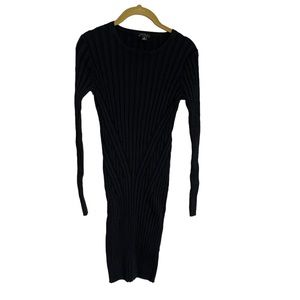 Ann Taylor Black Ribbed Bodycon Sweater Dress Medium
